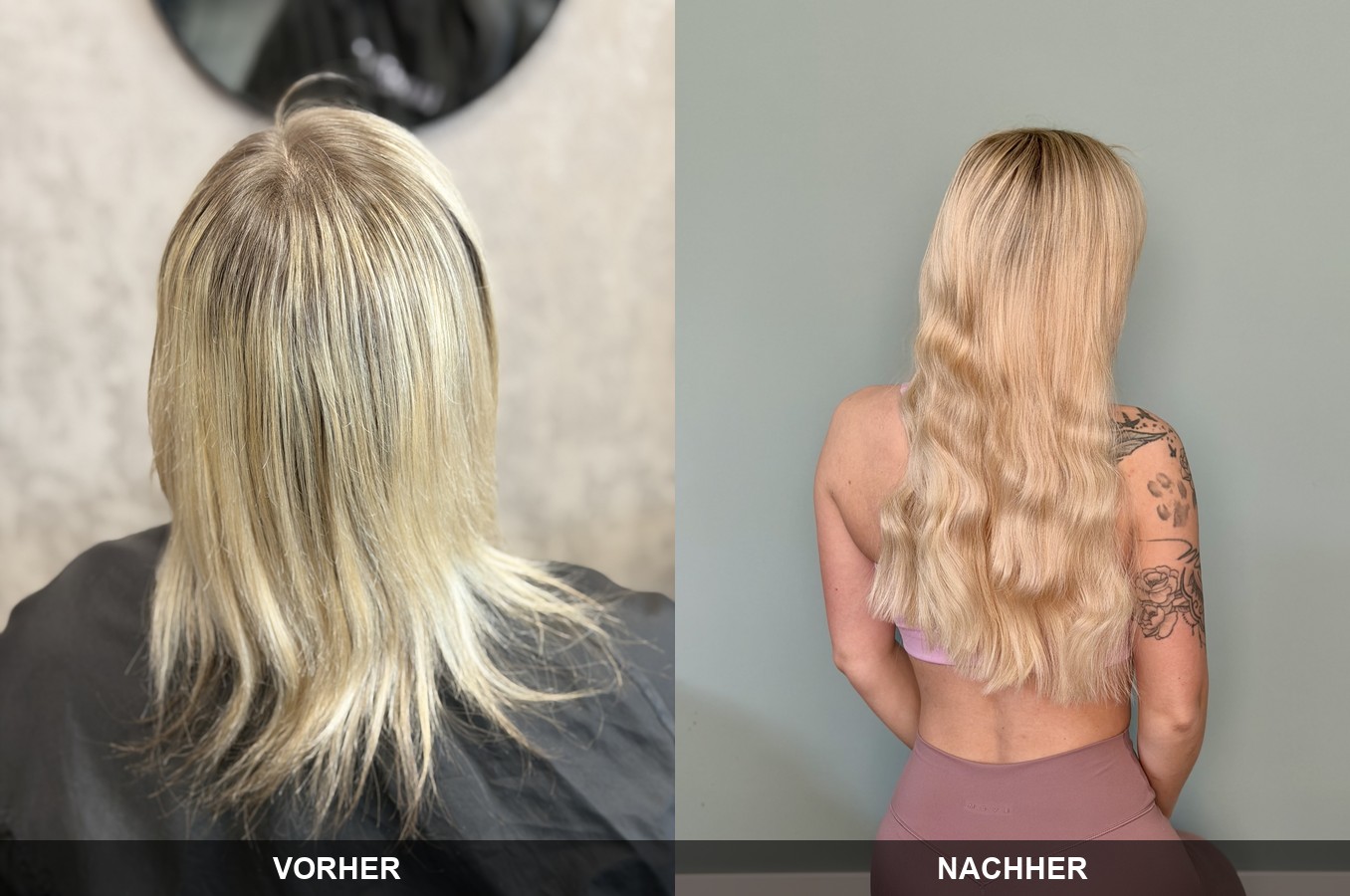 Haarverlängerung vorher/nachher